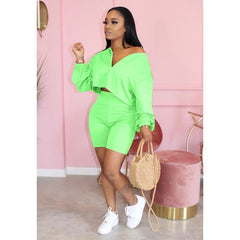 Pure Color Two Piece Set Women Tracksuit Summer Clothes Short  Sleeve Crop Top Biker Shorts Lounge Set Dresy Damskie 2020