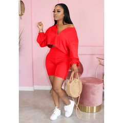 Pure Color Two Piece Set Women Tracksuit Summer Clothes Short  Sleeve Crop Top Biker Shorts Lounge Set Dresy Damskie 2020