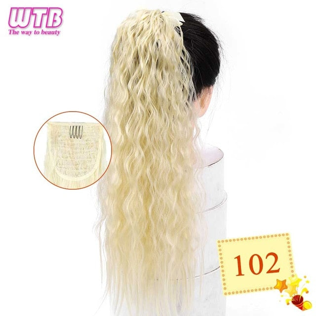 Wtb Long Curly Corn Fake Hair Pieces Drawstring Ponytail Extensions for Women High Temperature Synthetic Fiber Hair Extensions