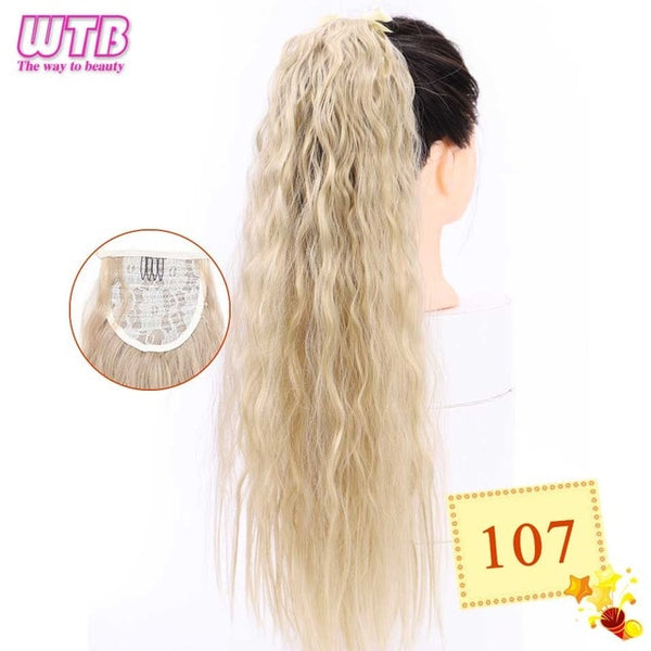 Wtb Long Curly Corn Fake Hair Pieces Drawstring Ponytail Extensions for Women High Temperature Synthetic Fiber Hair Extensions