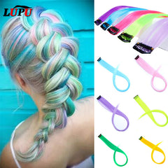 Lupu 55cm Colorful Hair Strands Long Straight Female Hair Extension Rainbow Hair Pieces A Clip Heat Resistant Synthetic Package