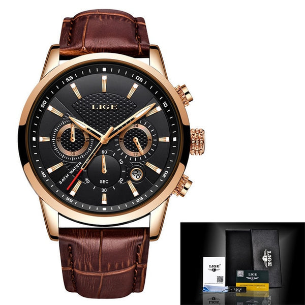 New Men's Fashion Leather Business Waterproof Watch