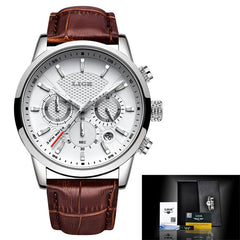 New Men's Fashion Leather Business Waterproof Watch