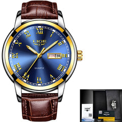 New Men's Fashion Leather Business Waterproof Watch