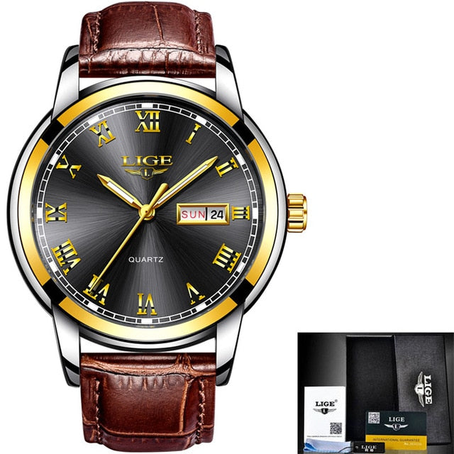 New Men's Fashion Leather Business Waterproof Watch