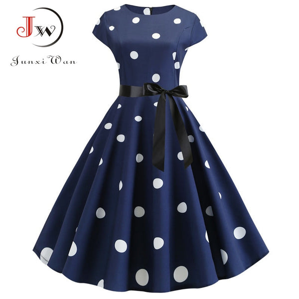 Women Summer Dress Vintage Floral Print Rockabilly Dress Robe Femme Sundress Vestidos Plus Size Polka Dot Party Dress