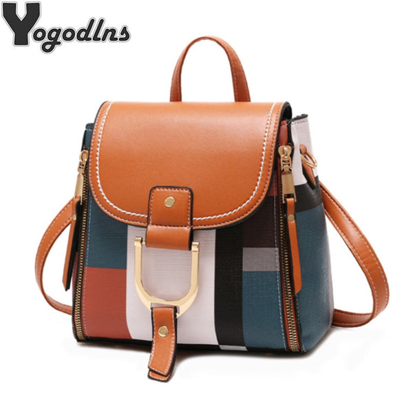 High quality women's pu leather backpack for girls teenager shoulder school bag multi-use backpack crossbody hand bag