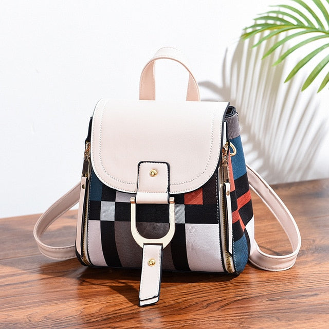 High quality women's pu leather backpack for girls teenager shoulder school bag multi-use backpack crossbody hand bag