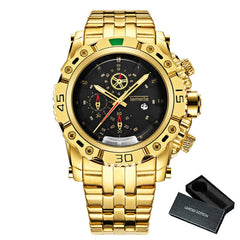 Creative Golden Men Quartz Wristwatches 3D Dial Design Full Steel Calendar Waterproof Big Watches Top Brand Luxury