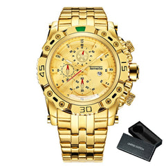 Creative Golden Men Quartz Wristwatches 3D Dial Design Full Steel Calendar Waterproof Big Watches Top Brand Luxury