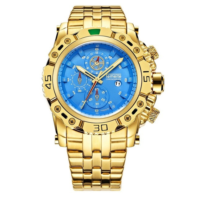 Creative Golden Men Quartz Wristwatches 3D Dial Design Full Steel Calendar Waterproof Big Watches Top Brand Luxury