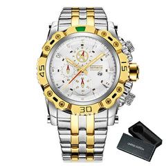 Creative Golden Men Quartz Wristwatches 3D Dial Design Full Steel Calendar Waterproof Big Watches Top Brand Luxury