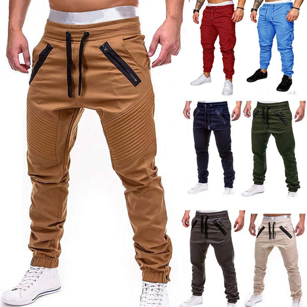 Men Casual Joggers Pants Solid Thin Cargo Sweatpants Male Multi-pocket Trousers