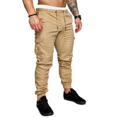 Men Casual Joggers Pants Solid Thin Cargo Sweatpants Male Multi-pocket Trousers