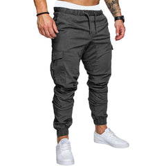 Men Casual Joggers Pants Solid Thin Cargo Sweatpants Male Multi-pocket Trousers