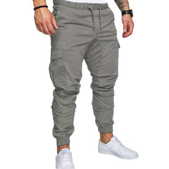 Men Casual Joggers Pants Solid Thin Cargo Sweatpants Male Multi-pocket Trousers