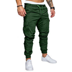 Men Casual Joggers Pants Solid Thin Cargo Sweatpants Male Multi-pocket Trousers