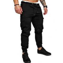 Men Casual Joggers Pants Solid Thin Cargo Sweatpants Male Multi-pocket Trousers