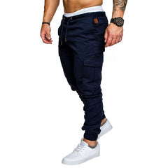 Men Casual Joggers Pants Solid Thin Cargo Sweatpants Male Multi-pocket Trousers