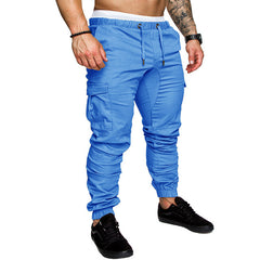 Men Casual Joggers Pants Solid Thin Cargo Sweatpants Male Multi-pocket Trousers