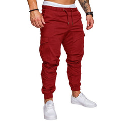 Men Casual Joggers Pants Solid Thin Cargo Sweatpants Male Multi-pocket Trousers