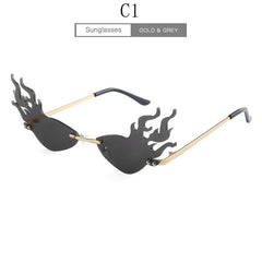 Luxury Fashion Fire Flame Sunglasses Women Rimless Wave Metal Sunglasses Shades For Vintage Women Mirror Glasses UV400