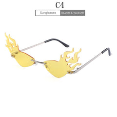 Luxury Fashion Fire Flame Sunglasses Women Rimless Wave Metal Sunglasses Shades For Vintage Women Mirror Glasses UV400