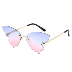 Luxury Fashion Fire Flame Sunglasses Women Rimless Wave Metal Sunglasses Shades For Vintage Women Mirror Glasses UV400