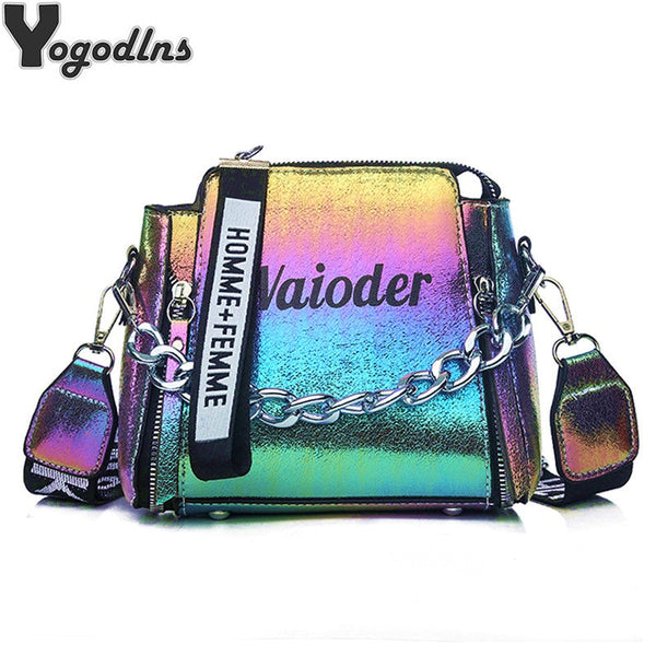 Laser Women Letter Shoulder Bag INS Popular Female Handbag Holiday PU Messenger Bags For Lady Design Exquisite Crossbody Bucket