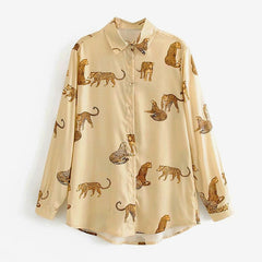 Leopard Stylish Shirt Women Turn Down Collar Office Fashion Female Blouse Long Sleeve