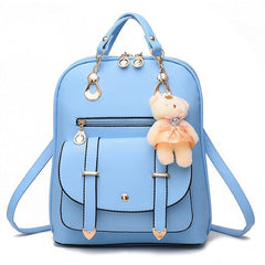 Preppy Style Women Backpack Bear Toys PU Leather Schoolbags for Teenage Girls Female Rucksack Shoulder Bag Travel Knapsack