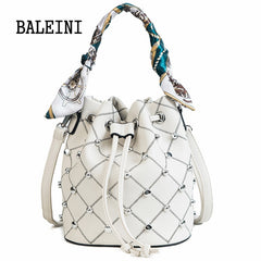 Summer new style Women Scarf Bucket Bag Fashion Tassel Shoulder Bag High Quality Rivet Messenger Bags Female Crossbody Bag Tote