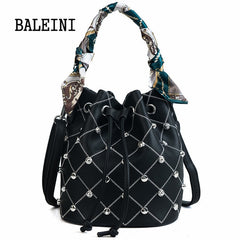 Summer new style Women Scarf Bucket Bag Fashion Tassel Shoulder Bag High Quality Rivet Messenger Bags Female Crossbody Bag Tote