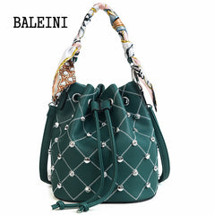 Summer new style Women Scarf Bucket Bag Fashion Tassel Shoulder Bag High Quality Rivet Messenger Bags Female Crossbody Bag Tote